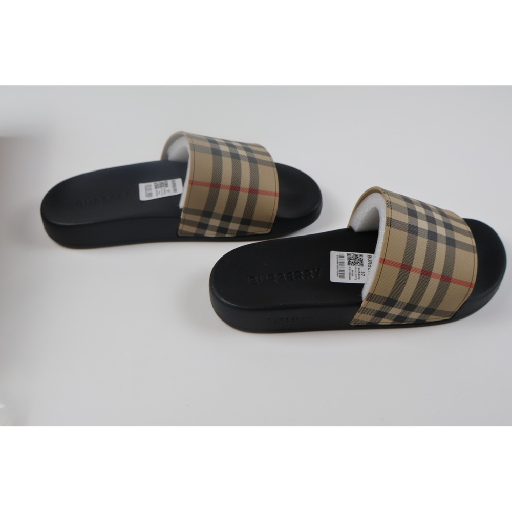 Burberry Womens Slides Vintage Check Beige Plaid 37 NWT $425 - Picture 3 of 11